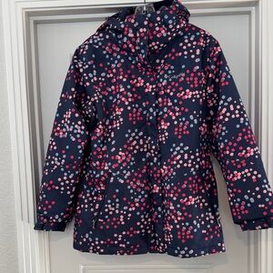Columbia Kids' Puffer Jacket - Navy and Pink Dots
